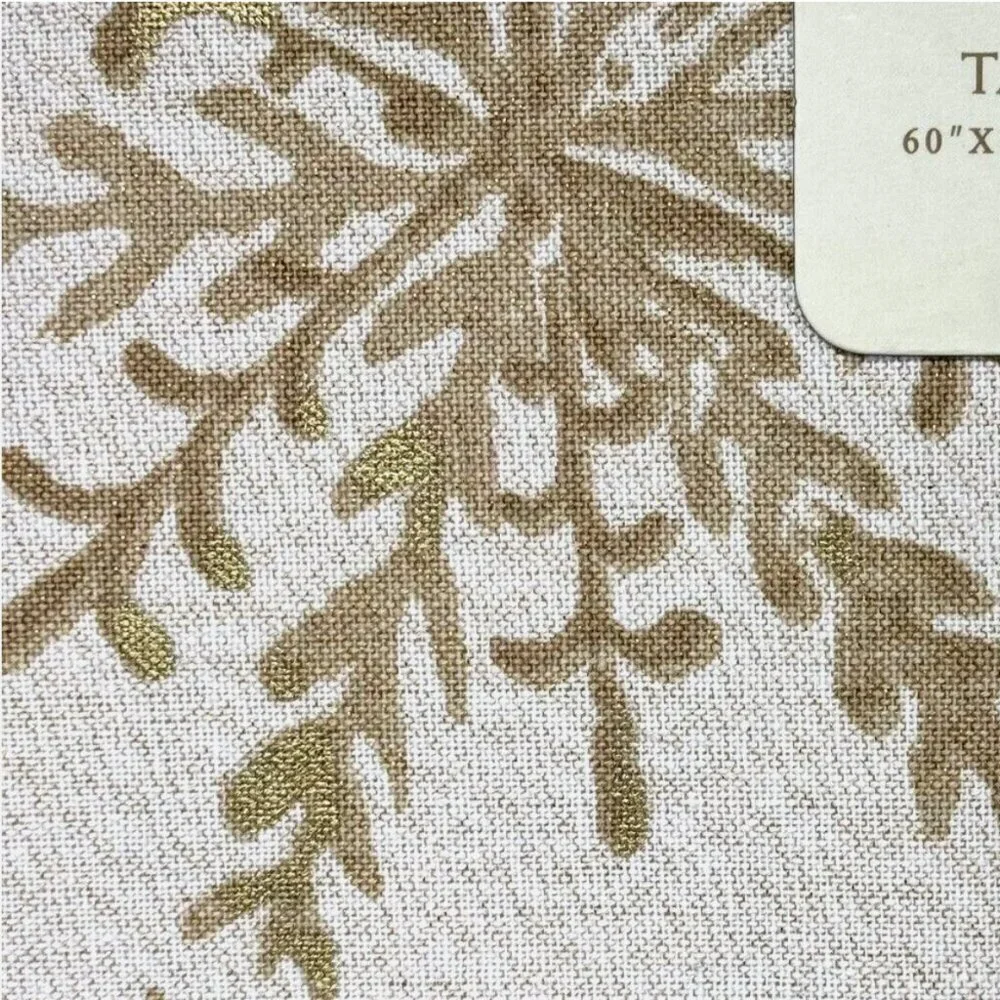 Cynthia Rowley Ornate Gold Snowflake Tablecloth 60x104 Sparkle Christmas Holiday